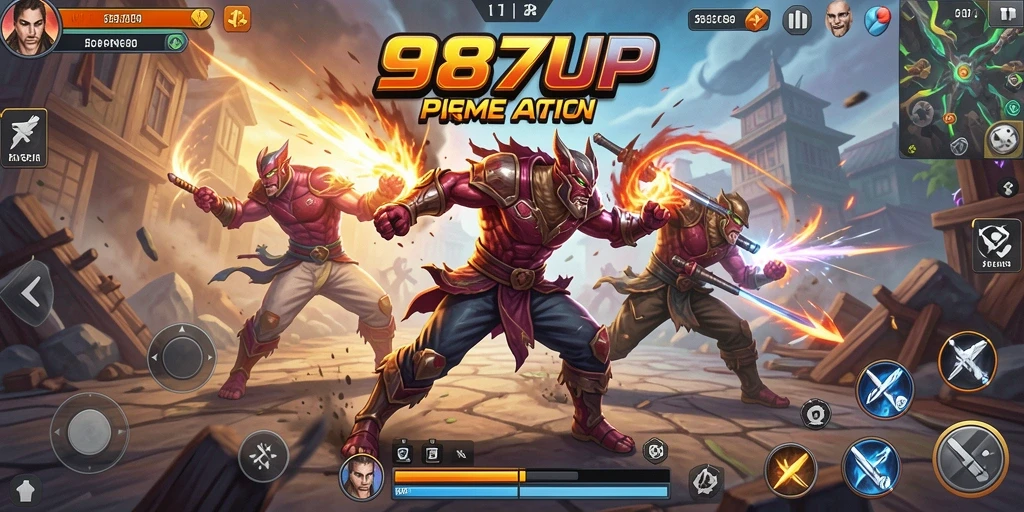 Screenshot gameplay menampilkan pertarungan seru di 987UP.