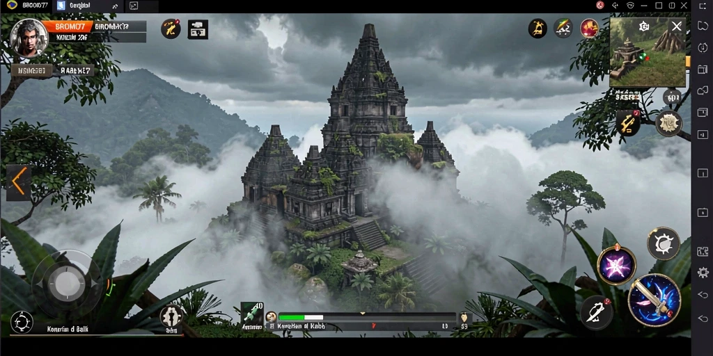 Screenshot gameplay mencekam BROMO77 dengan suasana misterius.