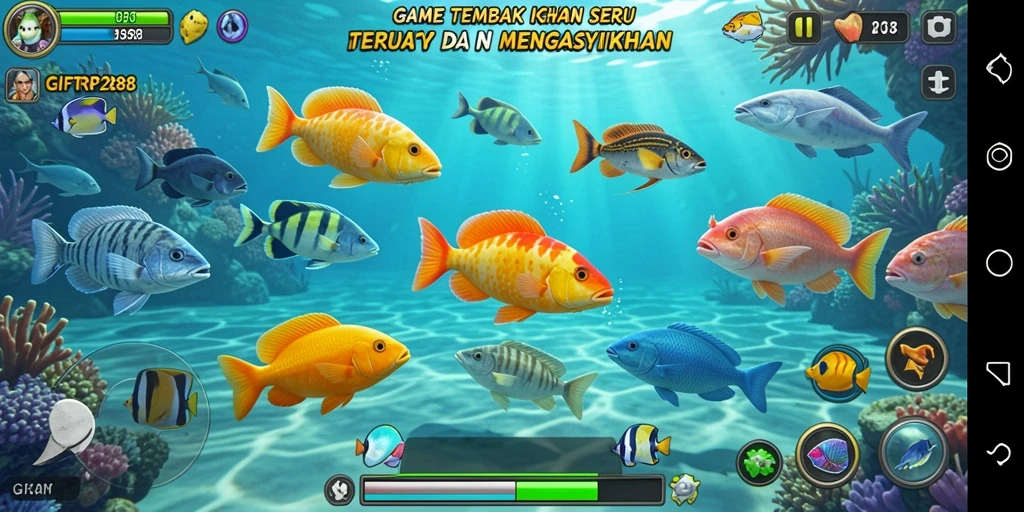 Screenshot menunjukkan gameplay seru dalam <strong>GIFTRP288</strong> saat menembak ikan.