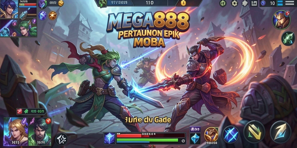 Tampilan gameplay seru di MEGA888 dengan aksi MOBA yang menegangkan.