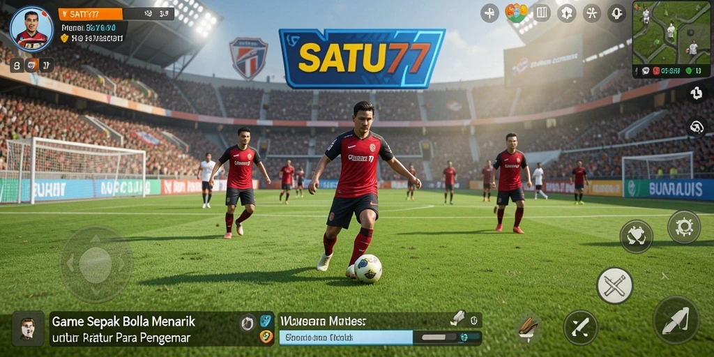 Tampilan gameplay <strong>SATU77</strong> yang epik dengan aksi aksi sepak bola yang mendebarkan.