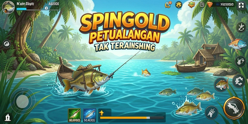 Tampilan gameplay SPINGOLD dengan pengalaman memancing yang seru.
